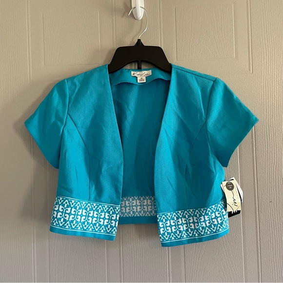 Kim Rogers aqua blue & white 2pc jacket dress 4 petite NWT - Picture 9 of 16